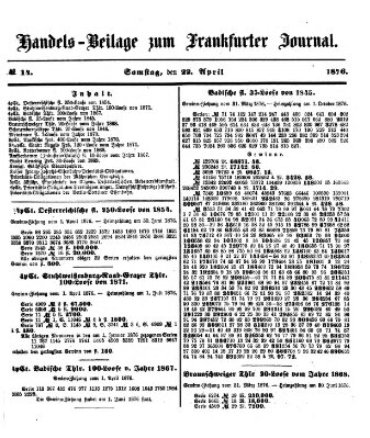 Frankfurter Journal. Handels-Beilage zum Frankfurter Journal (Frankfurter Journal) Samstag 22. April 1876