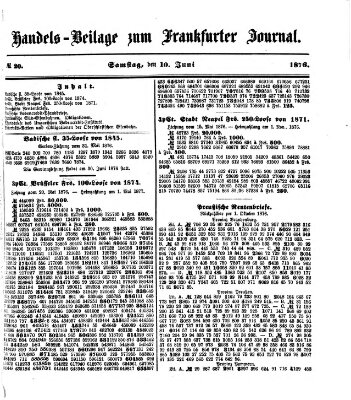 Frankfurter Journal. Handels-Beilage zum Frankfurter Journal (Frankfurter Journal) Samstag 10. Juni 1876