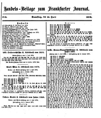 Frankfurter Journal. Handels-Beilage zum Frankfurter Journal (Frankfurter Journal) Samstag 15. Juli 1876