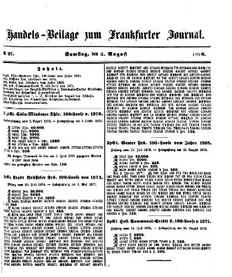 Frankfurter Journal. Handels-Beilage zum Frankfurter Journal (Frankfurter Journal) Samstag 5. August 1876