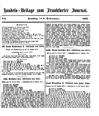 Frankfurter Journal. Handels-Beilage zum Frankfurter Journal (Frankfurter Journal) Samstag 2. September 1876