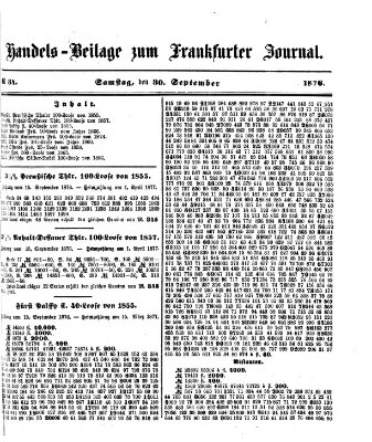 Frankfurter Journal. Handels-Beilage zum Frankfurter Journal (Frankfurter Journal) Samstag 30. September 1876