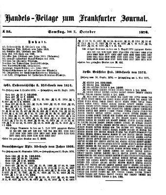 Frankfurter Journal. Handels-Beilage zum Frankfurter Journal (Frankfurter Journal) Samstag 7. Oktober 1876