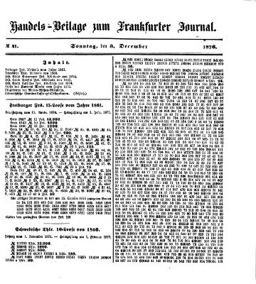 Frankfurter Journal. Handels-Beilage zum Frankfurter Journal (Frankfurter Journal) Sonntag 3. Dezember 1876