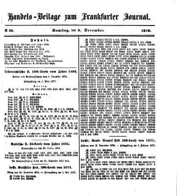 Frankfurter Journal. Handels-Beilage zum Frankfurter Journal (Frankfurter Journal) Samstag 9. Dezember 1876