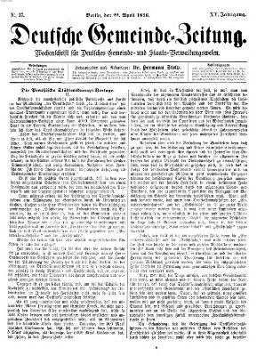 Deutsche Gemeinde-Zeitung Samstag 22. April 1876