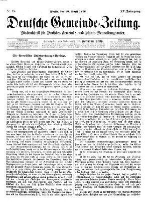 Deutsche Gemeinde-Zeitung Samstag 29. April 1876