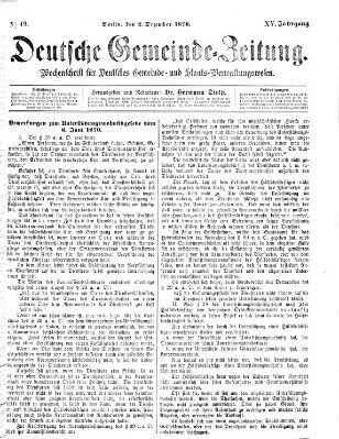 Deutsche Gemeinde-Zeitung Samstag 2. Dezember 1876