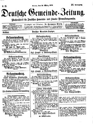 Deutsche Gemeinde-Zeitung Samstag 18. März 1876