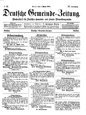 Deutsche Gemeinde-Zeitung Samstag 1. April 1876