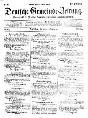 Deutsche Gemeinde-Zeitung Samstag 15. April 1876