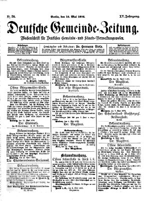 Deutsche Gemeinde-Zeitung Samstag 13. Mai 1876