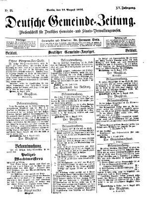 Deutsche Gemeinde-Zeitung Samstag 12. August 1876