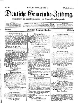 Deutsche Gemeinde-Zeitung Samstag 26. August 1876