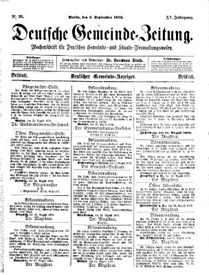 Deutsche Gemeinde-Zeitung Samstag 2. September 1876