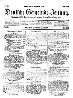 Deutsche Gemeinde-Zeitung Samstag 30. September 1876