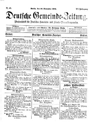 Deutsche Gemeinde-Zeitung Samstag 25. November 1876