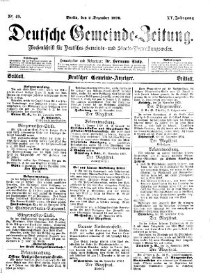 Deutsche Gemeinde-Zeitung Samstag 2. Dezember 1876