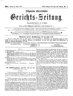 Allgemeine österreichische Gerichts-Zeitung Dienstag 25. Januar 1876