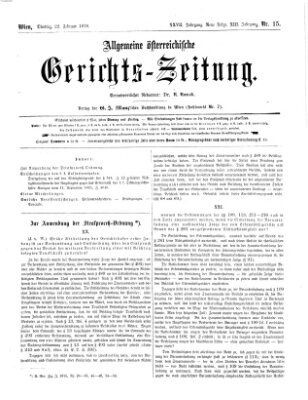 Allgemeine österreichische Gerichts-Zeitung Dienstag 22. Februar 1876