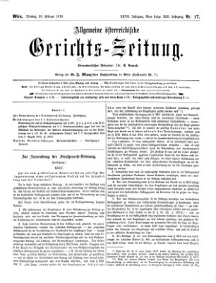 Allgemeine österreichische Gerichts-Zeitung Dienstag 29. Februar 1876