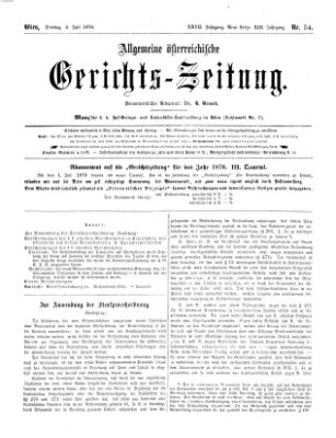 Allgemeine österreichische Gerichts-Zeitung Dienstag 4. Juli 1876