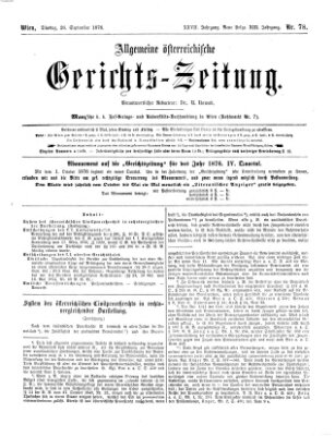 Allgemeine österreichische Gerichts-Zeitung Dienstag 26. September 1876