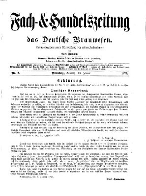 Fach- und Handelszeitung für das deutsche Brauwesen Sonntag 16. Januar 1876