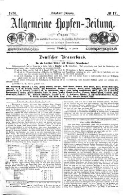 Allgemeine Hopfen-Zeitung Donnerstag 10. Februar 1876