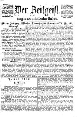 Der Zeitgeist Donnerstag 30. November 1876