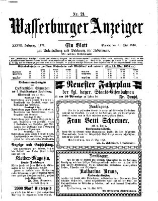 Wasserburger Anzeiger (Wasserburger Wochenblatt) Sonntag 21. Mai 1876