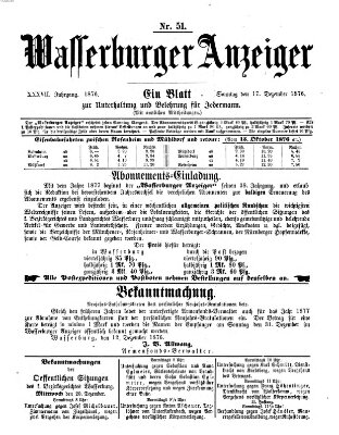 Wasserburger Anzeiger (Wasserburger Wochenblatt) Sonntag 17. Dezember 1876