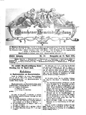 Münchener Gemeinde-Zeitung Donnerstag 13. April 1876