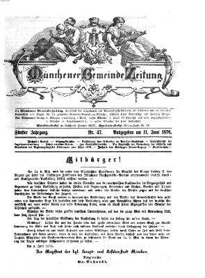 Münchener Gemeinde-Zeitung Sonntag 11. Juni 1876