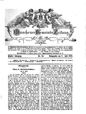 Münchener Gemeinde-Zeitung Sonntag 9. Juli 1876