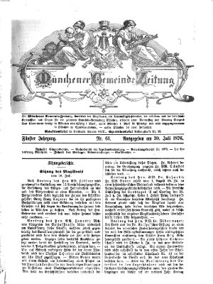 Münchener Gemeinde-Zeitung Sonntag 30. Juli 1876