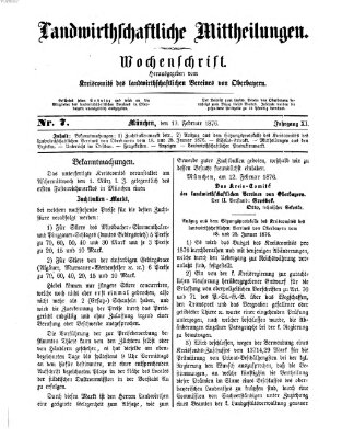 Landwirthschaftliche Mittheilungen Sonntag 13. Februar 1876