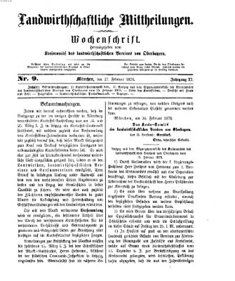 Landwirthschaftliche Mittheilungen Sonntag 27. Februar 1876