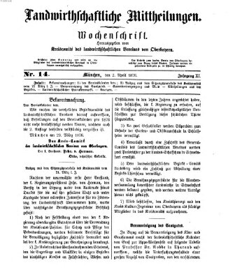 Landwirthschaftliche Mittheilungen Sonntag 2. April 1876