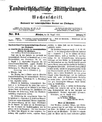 Landwirthschaftliche Mittheilungen Sonntag 20. August 1876