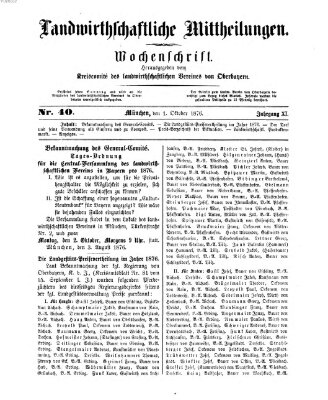 Landwirthschaftliche Mittheilungen Sonntag 1. Oktober 1876