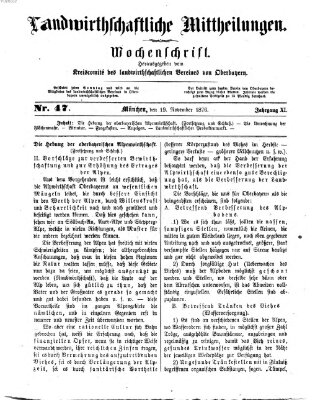 Landwirthschaftliche Mittheilungen Sonntag 19. November 1876