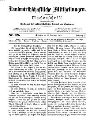 Landwirthschaftliche Mittheilungen Sonntag 26. November 1876