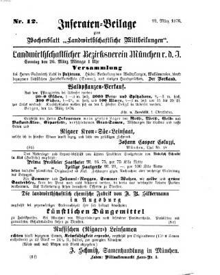 Landwirthschaftliche Mittheilungen Sonntag 19. März 1876