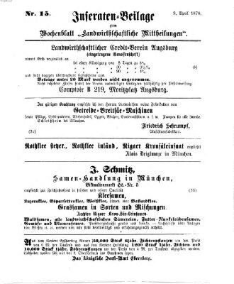 Landwirthschaftliche Mittheilungen Sonntag 9. April 1876