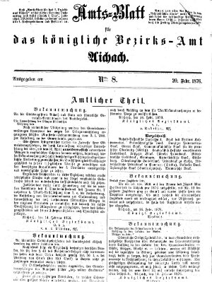 Amtsblatt für das Bezirksamt und Amtsgericht Aichach Sonntag 20. Februar 1876