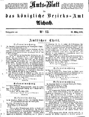 Amtsblatt für das Bezirksamt und Amtsgericht Aichach Sonntag 26. März 1876