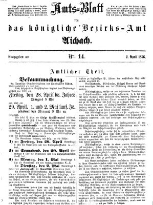 Amtsblatt für das Bezirksamt und Amtsgericht Aichach Sonntag 2. April 1876