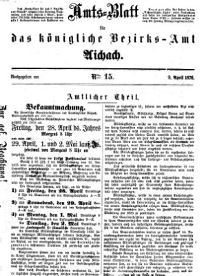 Amtsblatt für das Bezirksamt und Amtsgericht Aichach Sonntag 9. April 1876