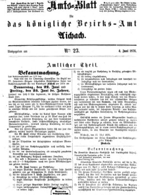 Amtsblatt für das Bezirksamt und Amtsgericht Aichach Sonntag 4. Juni 1876